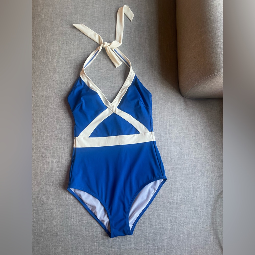 Boden Royal Blue One-Piece Swimsuit with White Trim